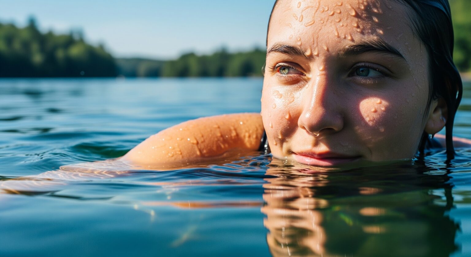 Person popping head out of water